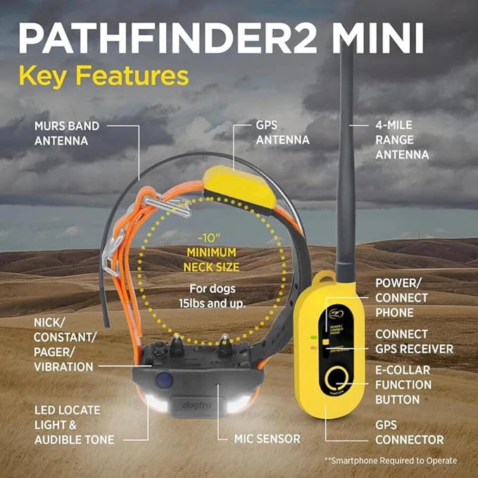 Dogtra Pathfinder 2 Mini GPS Dog Tracker e Collar 4 Mile Long Range LED Light No Monthly Fees Free App Waterproof Smartwatch Control Based Real Time Tracking Multiple Dogs Smartphone Required