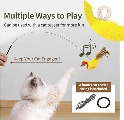 Catnip Cat Toys Satisfy Cat's Natural Hunting Instintion for Indoors Cats Feather Toys Interactive with Lifelike Chirp Sound Chirping Bird Kitten Toy (2 Pack)