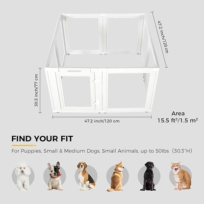 Clear Acrylic Plastic Dog Playpen Indoor,for Puppy Cat Rabbit Ferret Transparent Pet Pen,Easy Assemble Whelping Crate Kennel Cage Enclosure for Small & Medium Dogs (30.3" Height, 8PCS)