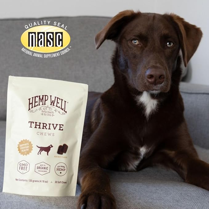 Hemp Well Thrive Chews for Dogs  Supports Healthy, Skin, Hip, Joint, and Heart Health, Promotes Immune Support, Fights Seasonal Allergies, Organically Sourced  30 Count
