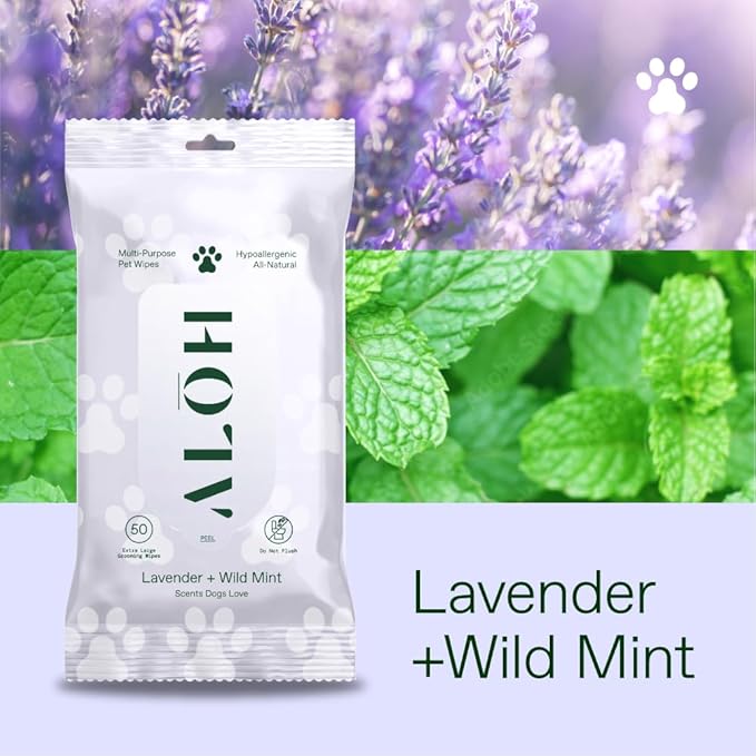 ALŌH Hypoallergenic | All-Natural | Multi-Purpose Pet Wipes. Lavender + Wild Mint 3 Pack of 50ct Wipes (150 Wipes)