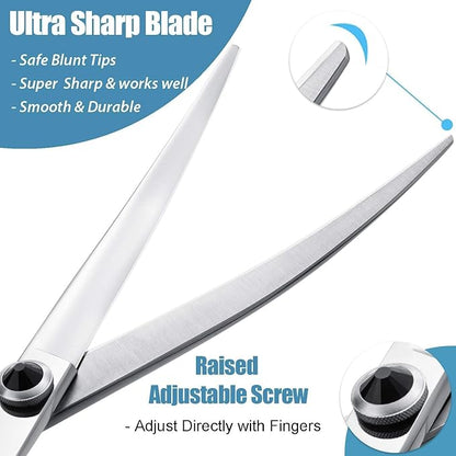 Dream Reach 7" Downward Curved Dog Grooming Scissors for Trimming Face and Paws, Safety Cutting Shears for Pet Dogs and Cats, Professional Pet Grooming Scissors Black