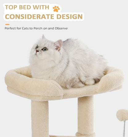 Made4Pets Cat Tree, Small Cat Tower for Indoors Cats, Cute Wood Kitty Condo with Scratching Post and Pad, 29" Multi-Level Modern Activity Climbing Furniture for Small and Medium Cats, Beige