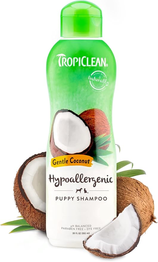 TropiClean Gentle Puppy Shampoo, Dog Shampoo for Allergies & Sensitive Skin, Made in USA, Gentle Coconut Scent, Safe for Cats & Kittens, 20oz