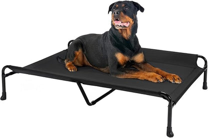 Veehoo Cooling Elevated Dog Bed, Raised Dog Beds for Large Dogs, Outdoor Dog Bed with Guardrail, Upgraded Non-Slip Feet, Breathable Teslin Mesh, Portable Camping Dog Cot, 47 x 29 Inches, Black