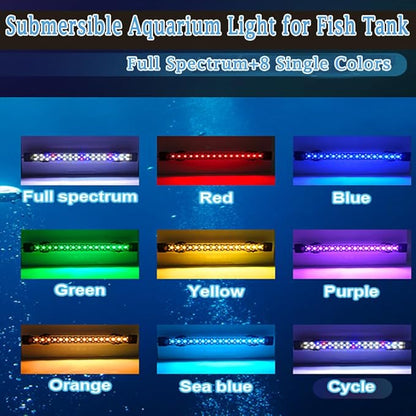 Submersible Aquarium Light for Fish Tank,24/7 Mode Full Spectrum LED Fish Tank Light with Air Bubble Hole RGB Color Changing Brightness Timer Adjustable,15.7inch 12W Fish Light