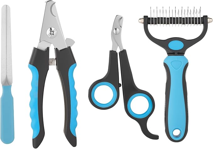 Professional Dog Nail Trimmers & Clippers with Safety Guard - 4-Piece Grooming Kit for Safe Painless Nail Trimming, Includes Pet Nail Clippers and Dog Brush for Shedding