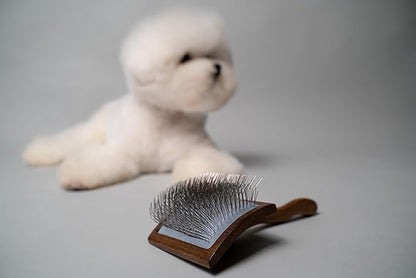 TAURO PRO LINE Wooden Dog Brush for Detangle Long and Short Hair, Wooden Soft Massage Brush for Grooming Haired Dogs and Cats, Flexible Cushion and Non-Slip Grip, Oval, 7.84 x 3.93 inch, Brown