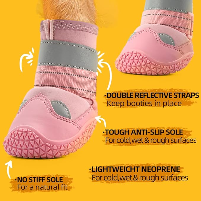 Dog Shoes for Large Dogs, Medium Dog Boots & Paw Protectors for Hardwood Floors, Outdoor Dog Booties for Hot Pavement Winter Snow Hiking, Waterproof Dog Shoes with Reflective Strips Size 5