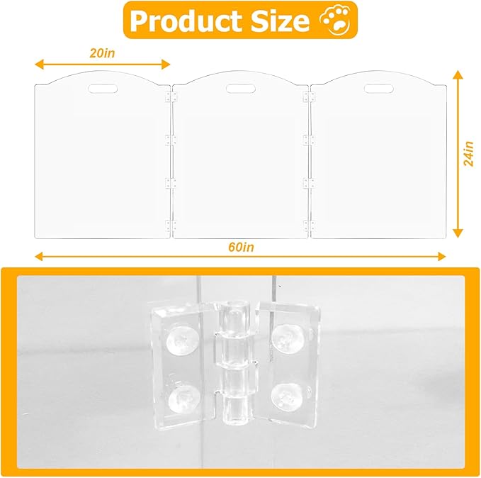 Acrylic Dog Playpen for House 3 Panel 60" W x 24" H Foldable Dog Gate Indoor with Handles, Free-Standing Pet Fence Clear Dog Pen for Small Dogs Puppy Cat Rabbit Accessories
