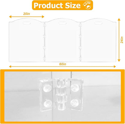 Acrylic Dog Playpen for House 3 Panel 60" W x 24" H Foldable Dog Gate Indoor with Handles, Free-Standing Pet Fence Clear Dog Pen for Small Dogs Puppy Cat Rabbit Accessories
