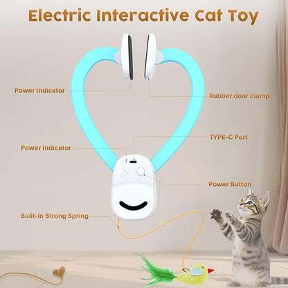 Interactive Cat Toys for Indoor Cats: Automatic Flying Bird Feather Wand Chase Exercise Enrichment Stimulation, USB Rechargeable Durable Safe Hanging Toy for Bored Kittens Adult Multi Cat Households