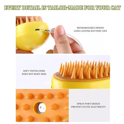 3 in 1 Pet Hair Brush, Steamy Cat Brush for Massage, Multifunctional Hair Brush for Removing Tangled and Loose Hair, Yellow, Hair Removal Comb for Cat and Dog