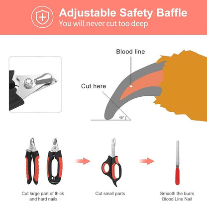 Dog Nail Clippers Trimmer Set, Quick Safety Guard to Avoid Over-Cutting, Stainless Steel Razor Sharp Blades, Sturdy Non-Slip Handles, Storage Case and Nail File, Professional Pet Grooming