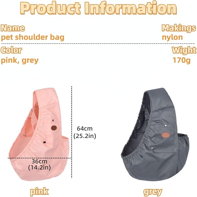 Dog Carrier Sling, Puppy Carrier Bag with Storage Pocket, Hands Free Reversible Pet Papoose Bag, Travel Safe Sling Bag, Suitable for Puppies,Small Dogs Cats Outdoor (Pink)