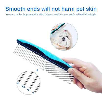 ROPO Dog comb Pet grooming comb Cat comb for removing matted fur Proper care prevents knots and mats in long and short-haired pets Non-slip comfort grip handles (Plastic rubber handle, Green)