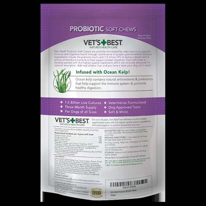 Vet's Best Probiotic Soft Chews Dog Supplement, Supports Dog Digestive Health, Promotes a Healthy Gut, 90 Day Supply