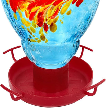 Colorful Glass Wild Bird Waterer 32 Oz Bird Water Feeder for Outdoors Garden Outside Water Cooler Tree Yard Decoration (Blue)