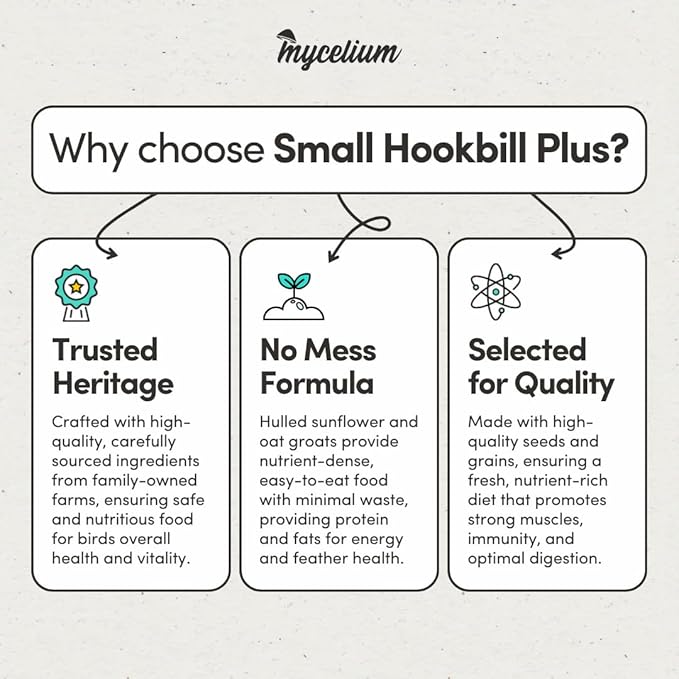 Mycelium Premium Small Hookbill Plus | High-Protein Bird Food for Lovebirds, Parrotlets, & Small Parrots | Organic Seed & Grain Mix with Eggs, Safflower, Millet, Pumpkin, & Oat Groats | 5 lb Bag