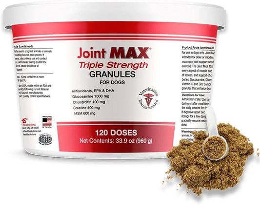 TS Joint Supplement Vet Formulated Pain & Inflammation Relief Treats Hip Dysplasia & Arthritis, Glucosamine, Chondroitin, Turmeric, MSM, HA, Creatine, Omega 3 EPA + DHA. Granules 120 Doses