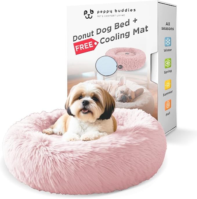 Small Donut Dog Bed, Calming Dog Bed Washable Ideal for Small to Large Dogs and Cats & Round Dog Bed,Anti-Anxiety Multiple Sizes (Pink, Combo X-Small (21" L x 21" W x 7" Th))