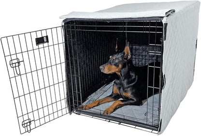 4Knines Dog Crate Cover, Water Resistant Pet Kennel Protector, Quilted (Grey, 36")