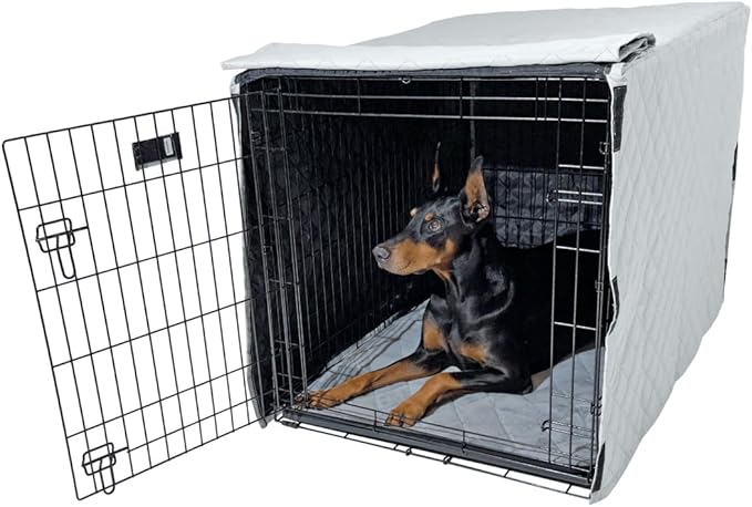 4Knines Dog Crate Cover, Water Resistant Pet Kennel Protector, Quilted (Grey, 48")