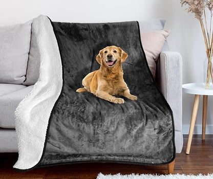 Bucephalus Waterproof Dog Blanket, Thick Reversible Soft Pet Blankets for Couch Bed Protection, Pee Proof Sherpa Fleece Blanket for Small Medium Large Dogs Puppy Cats Washable (Gray,50"_60")