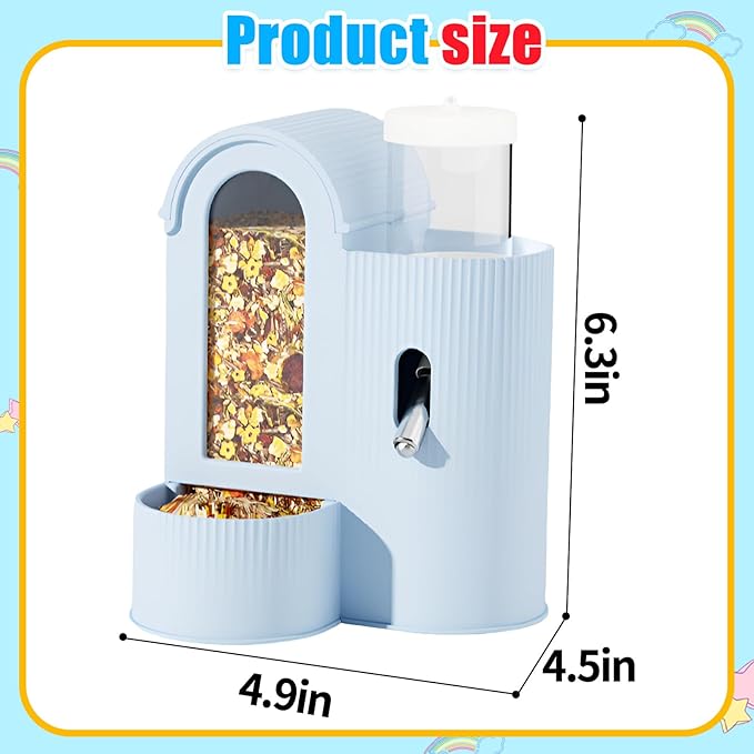 2 in 1Rabbit Food Water Dispenser, Guinea Pig Water Bottle, Large Capacity Bunny Feeder for Cages, Automatic Bunny Feeder, for Rabbit Ferrets Guinea Pigs Small Animals (Blue, 2 in 1)