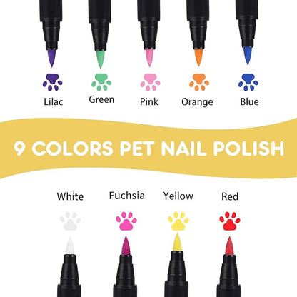 9 Colors Dog Nail Polish Pens Quick Dry,Dog Safe Nail Polish,Easy to Apply, Non Toxic,Dog Safe Paint for Paws,DIY Dogs Puppy Nails