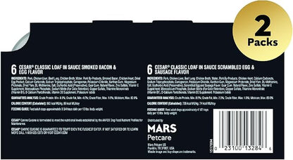 Cesar Wet Dog Food Classic Loaf in Sauce Breakfast Variety Pack, 3.5 oz. Easy Peel Trays (12 Count, Pack of 2)