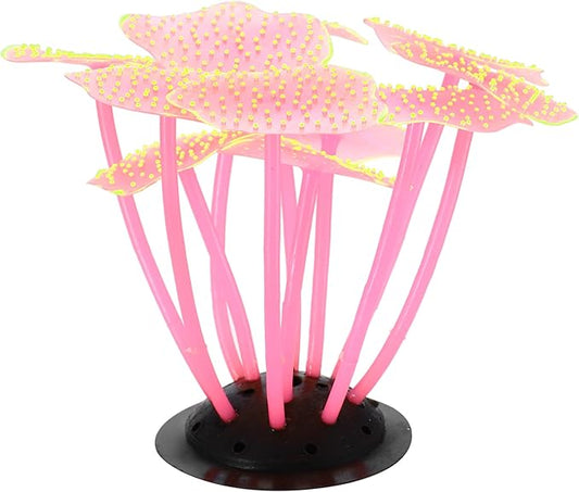 VOCOSTE Soft Silicone Glowing Aquarium Mushroom Coral, Fluorescence Aquatic Artificial Coral for Fish Tank Decoration, Pink