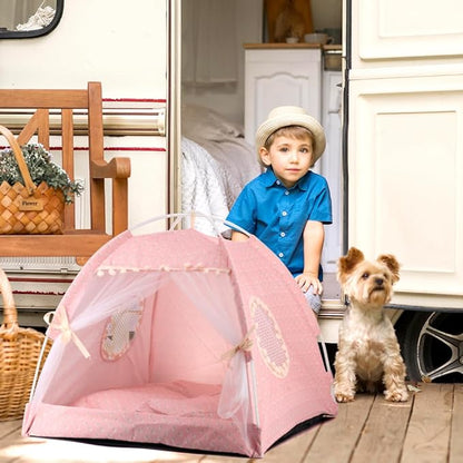 pawstrip Dog Tent Indoor Cat House Pink Puppy Bed Portable Pet Teepe Princess Dog Camping Tent Outdoor Kitten Houses Cute Bunny Nest Girl Kitty Cave (S, Light Pink)