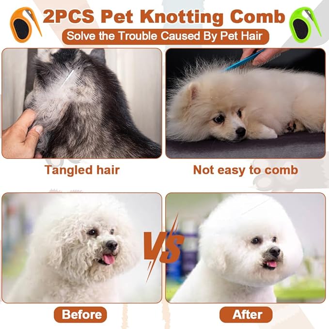 2PCS Pet Knotting Comb with 1PC Cat Brush Dog Brush with Release Button for Shedding, Jaxbo Pet Grooming Comb Dog and Cat Shedding Tool for Removing Tangled and Loose Hair