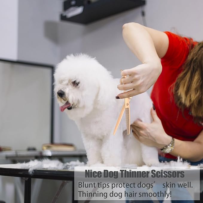 7.5" Dog Grooming Thinning Scissors Trimming Cutting Shears Professional for Dog Cat Pet Animal Grooming on Face and Paws Gold