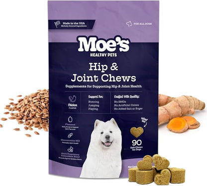 Moe_ Dog Joint Supplement 90 Soft Chews  Glucosamine, Chondroitin & Hyaluronic Acid with Vitamins C & E  Advanced Hip and Joint Support for Dogs  Ideal for Bone Health & Joint Pain Relief