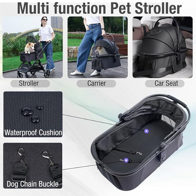 Tango Pet Stroller, 3 in 1 Dog Stroller for Small Medium Dogs Cats Stroller with Removable Carrier Folding Dog Carriage for Travel…