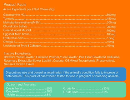 Hip & Joint Support Chews for Dogs – 100 Count, Soft Chews with Glucosamine, Chondroitin Sulfate & MSM – Mobility, Cartilage & Joint Stiffness Relief Supplement