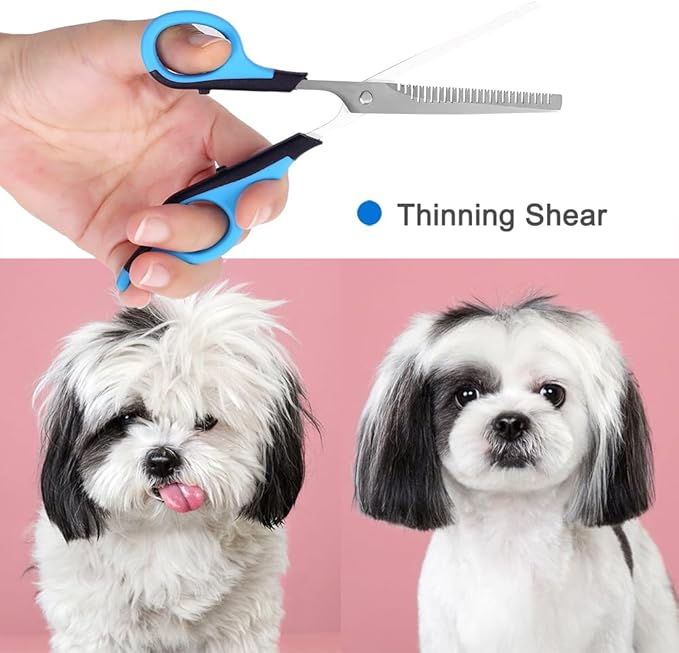 6.65" Pet Grooming Scissors, Professional Thinning Shears for Cat and Small Dogs' Faces and Eyes, 23 Teeth Stainless Steel Blender Scissors for Cats, Animal Face, Ear and Paw Hair