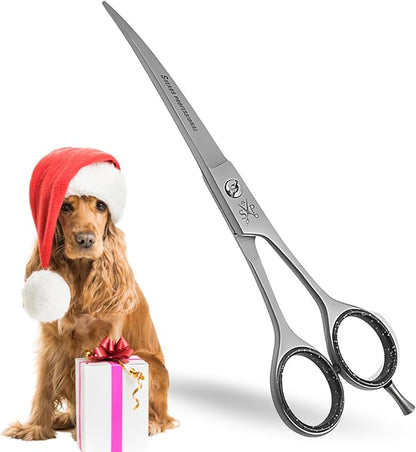 Dog Grooming Scissors, Curved Scissor for Dog Grooming and Cats, Pet shears for Trimming Face & Paws, 7 In Curved Blade