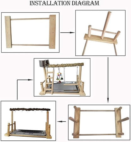 PINVNBY Bird Playground Birdcage Playstand Pet Bird Perch Platform Stand Parrot Play Gym Parakeet Cage Decor Budgie Perch Stand with Feeder Seed Cups Ladder Chew Toys for Small Animals Parrot Parakeet