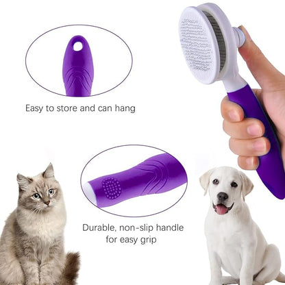 Cat Self Cleaning Slicker Brush, Pets Skin Friendly Cat Brush for Dogs Cats Grooming Brush Tool Easy to Remove Loose Undercoat, Mats Tangled Hair Slicker Massage Cats Dogs Brush - Upgraded