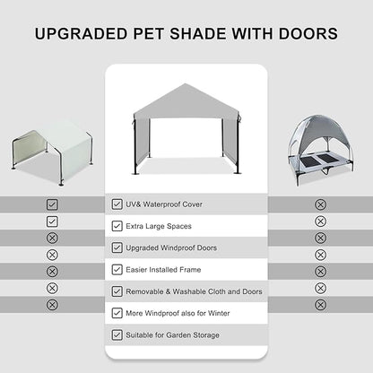 Dog Shade Shelter 2.5'x2.1'x2.1' for Small Dogs, Pet Outdoor Tent with Upgraded Doors, Outside Sun Rain Canopy Pet House for Dogs, Cats, Small Animals and Livestock, Grey