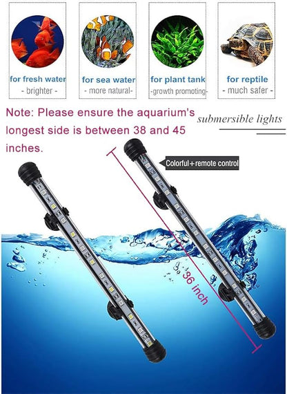 MQ 36 in Submersible LED Aquarium Light, 13W Color Changing Fish Tank Light with Remote Control, IP68 Crystal Glass 42 LEDs Lights Bar, for 38-45in Longest Side Tanks