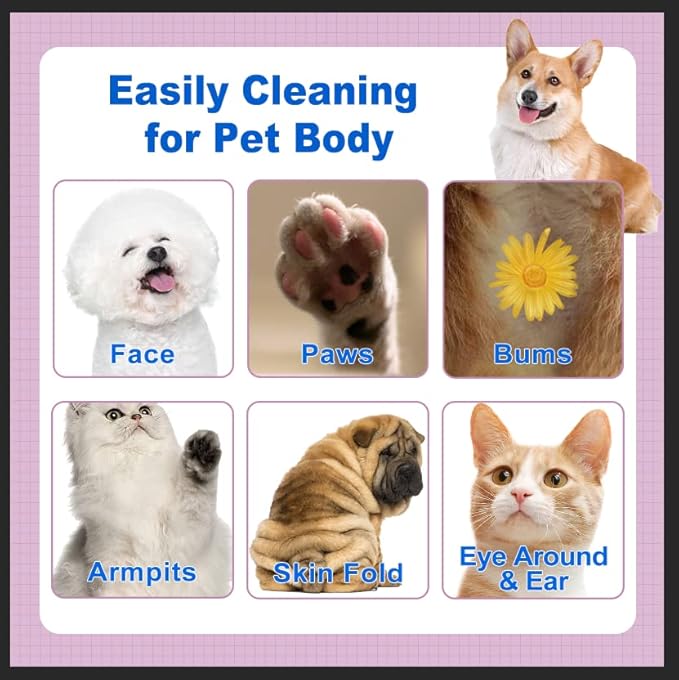 DR.EASY Odor Remover Pet Grooming Wipes 100Ct Lavender Plant Based Ingredients for Paws,Body,Nose &Bum Cleaning,Remove Dirt,Dander & Excess Hair with Soft and Thick Wipes,No Artificial Fragrance