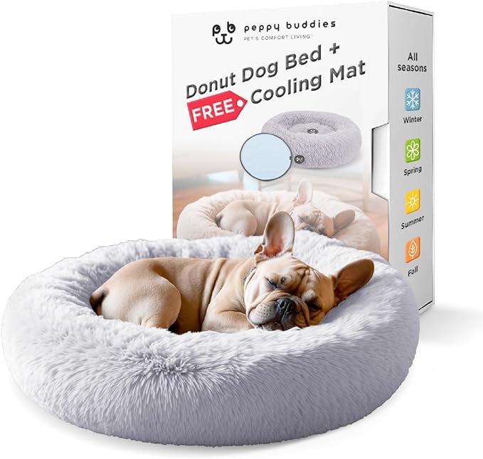 Small Donut Dog Bed, Calming Dog Bed Washable Ideal for Small to Large Dogs and Cats & Round Dog Bed,Anti-Anxiety Multiple Sizes (Light Grey, Combo Small (23" L x 23" W x 7" Th))