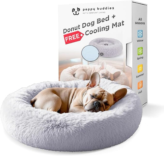 Small Donut Dog Bed, Calming Dog Bed Washable Ideal for Small to Large Dogs and Cats & Round Dog Bed,Anti-Anxiety Multiple Sizes (Light Grey, Combo Small (23" L x 23" W x 7" Th))