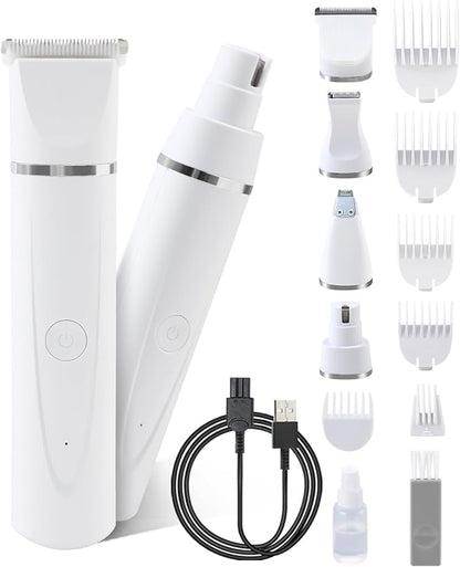 4 in 1 Dog Grooming Kit - Dog Clippers, Rechargeable, Low Noise - Multi-Functional for Hair on Pets Toes Hair Repair on face Around Ears and toenail Grinding