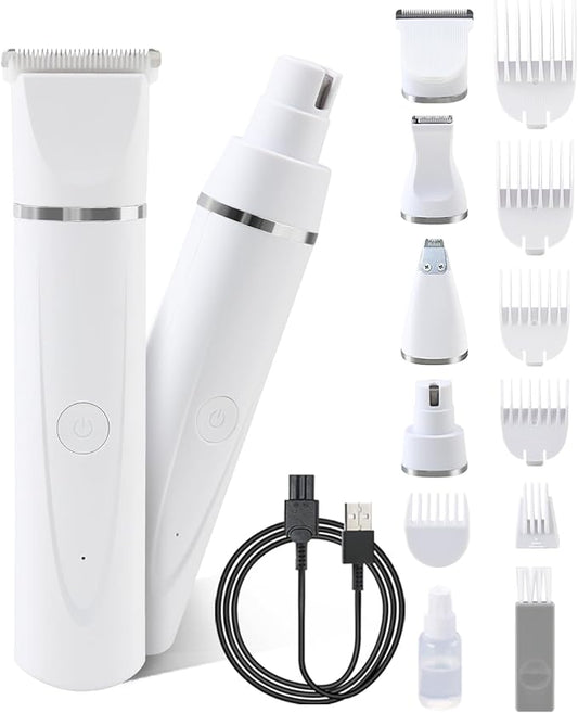4 in 1 Dog Grooming Kit - Dog Clippers, Rechargeable, Low Noise - Multi-Functional for Hair on Pets Toes Hair Repair on face Around Ears and toenail Grinding