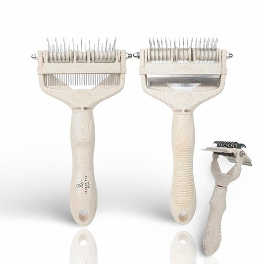 3 in 1 biodegradable Dog and Cat grooming tool for shedding and dematting easy to use and clean, Beige